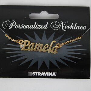 PAMELA Name Goldtone Rhinestone Accent 14.5" w 4.5" Multi Ring Ext Necklace
